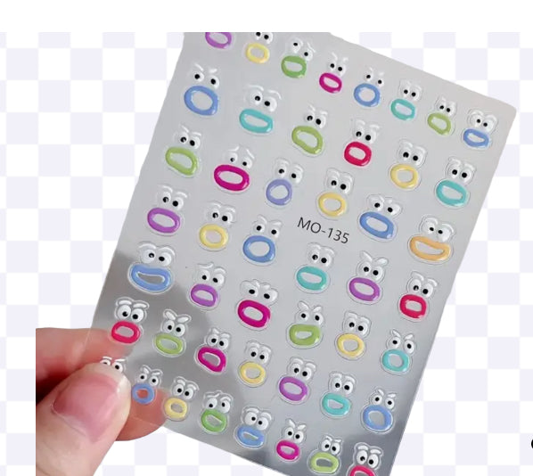 5D Embossed Jelly Nail Art Stickers, Funny Expression Design Nail Art Decals For Nail Art Decoration,Self Adhesive Nail Art Supplies For Women And Girls