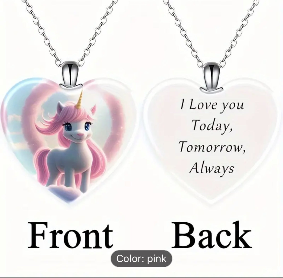 Exquisite Unicorn Heart-Shaped Crystal Pendant Necklace, Cute Animal Design Neck Jewelry For kids