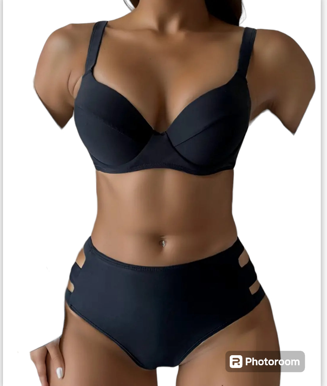 Solid Color Sexy 2 Piece Set Bikini, V Neck Cut Out High Cut Swimsuits, Women's Swimwear & Clothing