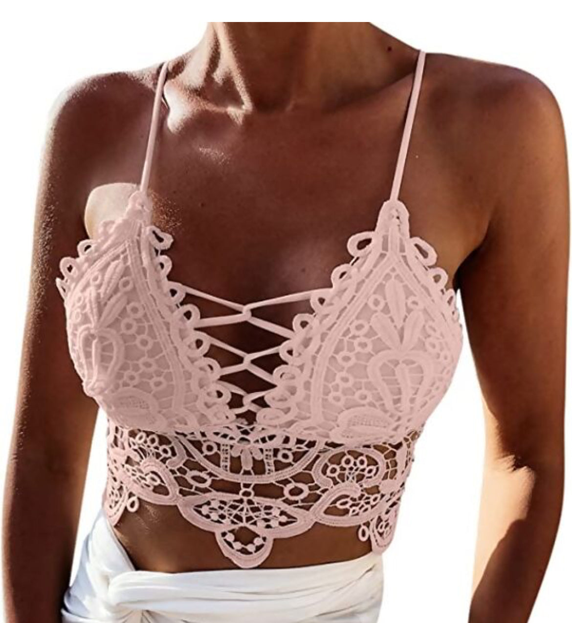 BLACK AND PINK LACE CUTOUT BRALETTE