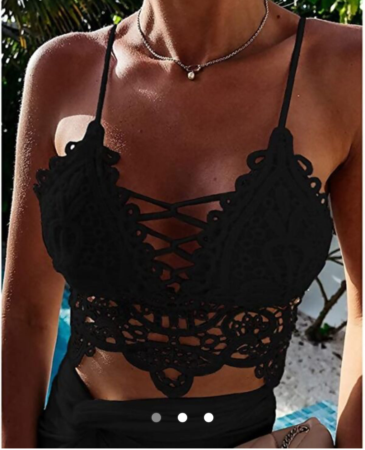 BLACK AND PINK LACE CUTOUT BRALETTE