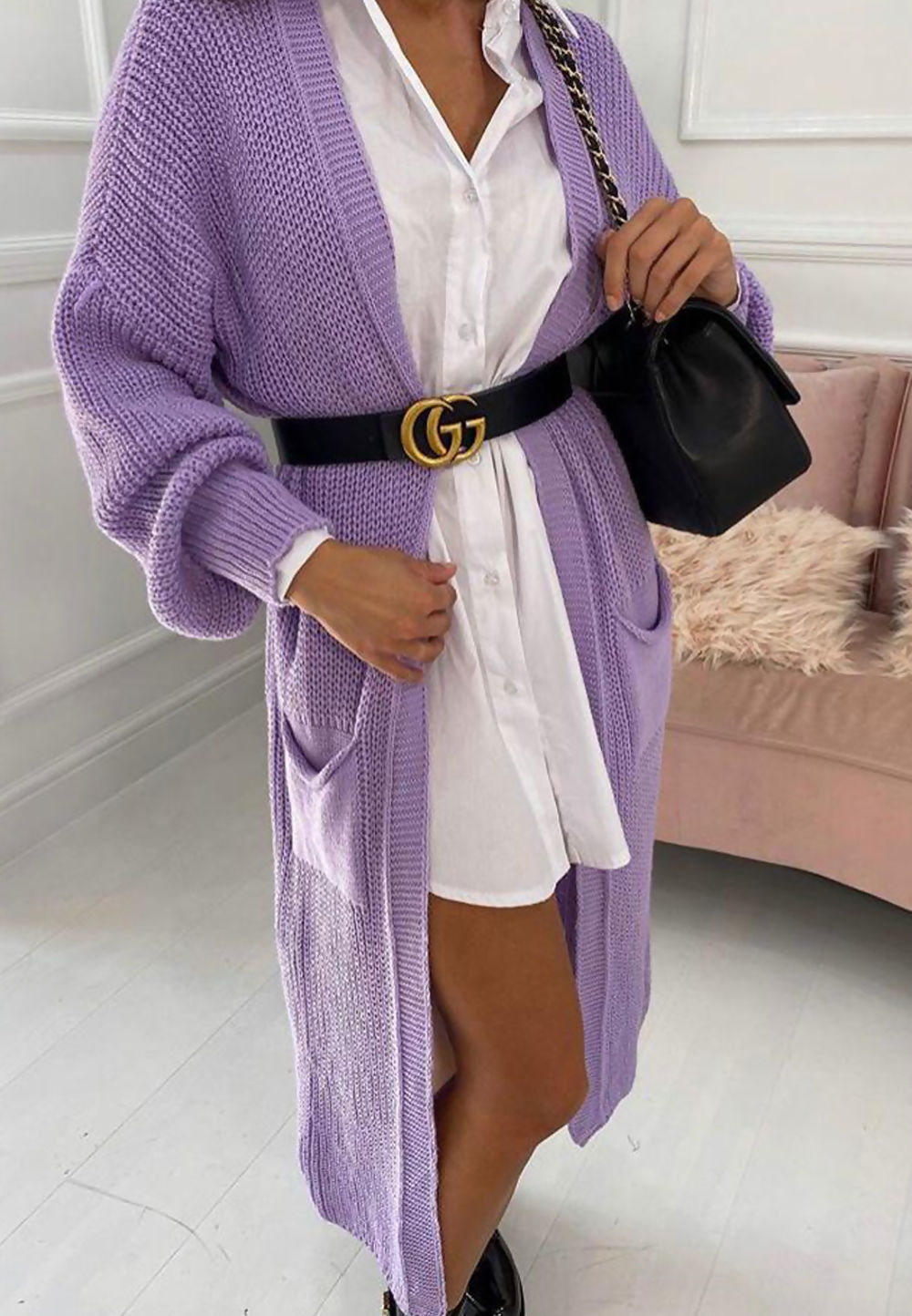 LONGLINE BALLOON SLEEVE KNITTED CARDIGAN