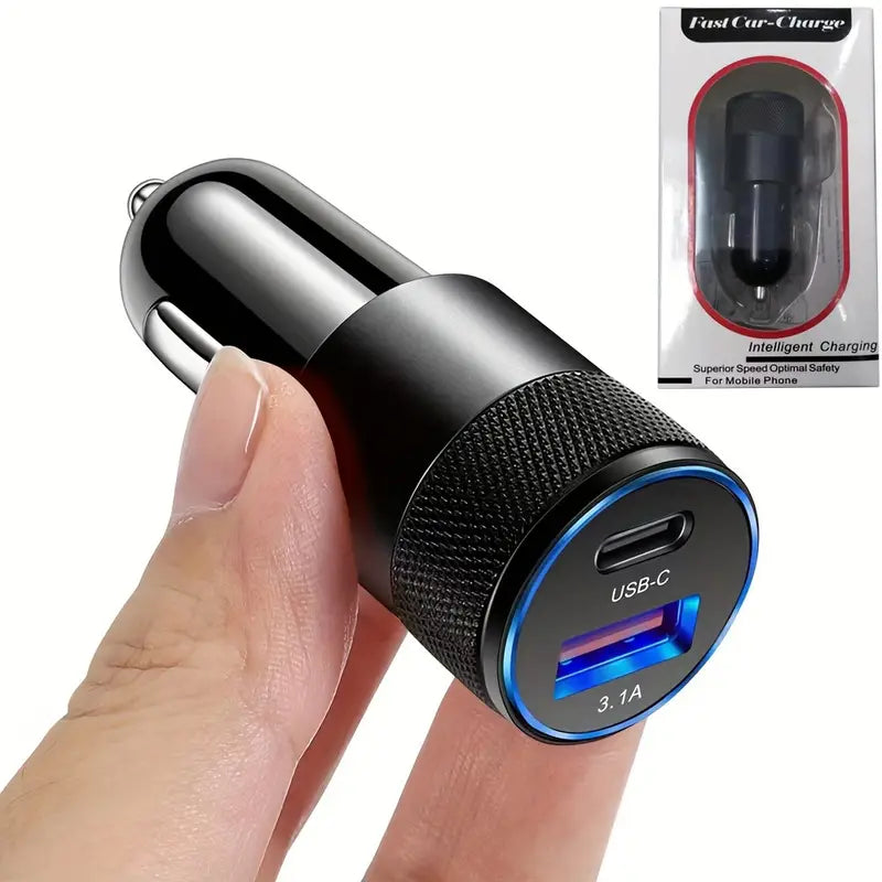 PD Fast Charging Car Phone Charger Car Charger 3.1A Aluminum Alloy Car Charger Head, Mobile Phone Car Charger USB+PD Super Fast Charging